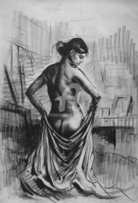 Ζωγραφική με τίτλο "Nude_Pose03" από Kishore Singh, Αυθεντικά έργα τέχνης