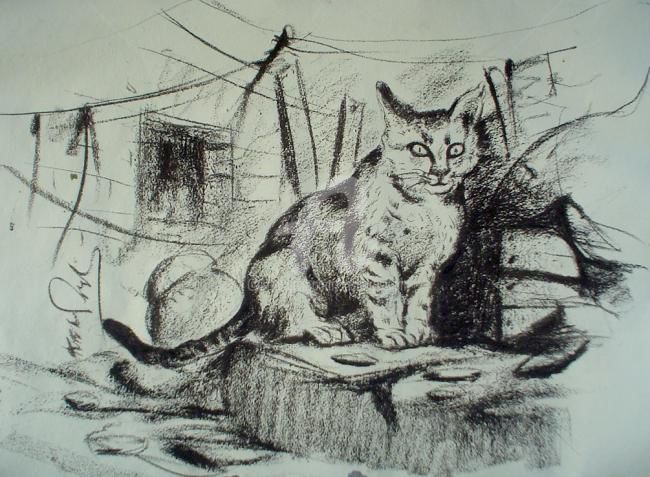 「cat」というタイトルの絵画 Kishore Singhによって, オリジナルのアートワーク