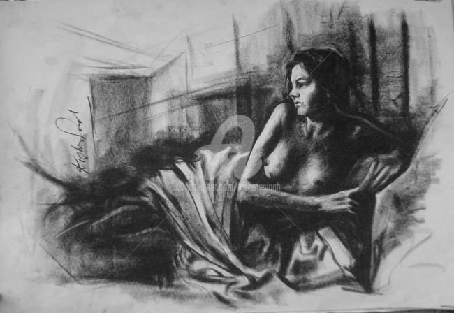 Painting titled "Nude_Pose10" by Kishore Singh, Original Artwork