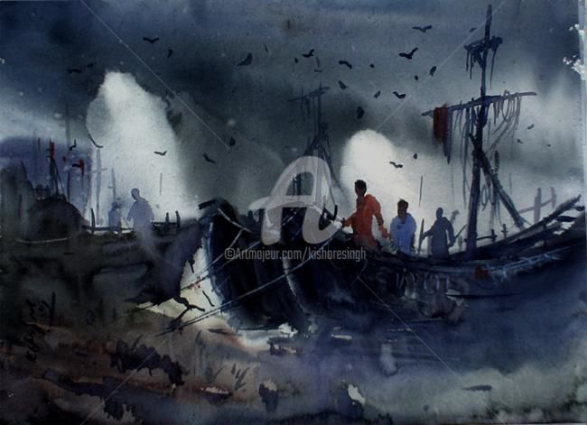 Pittura intitolato "boat06" da Kishore Singh, Opera d'arte originale