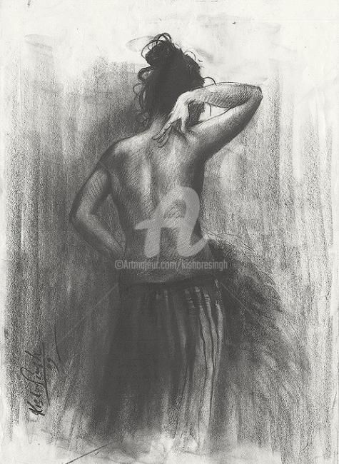 Painting titled "Crayons_Nude_Pose15" by Kishore Singh, Original Artwork, Oil