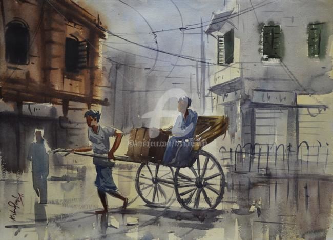 Schilderij getiteld "Kolkatta03" door Kishore Singh, Origineel Kunstwerk, Olie