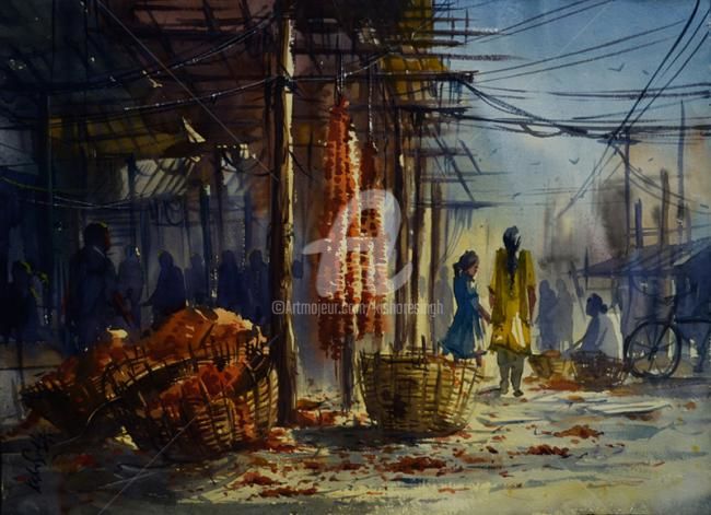 Painting titled "Hyderabad_gudimalka…" by Kishore Singh, Original Artwork, Oil