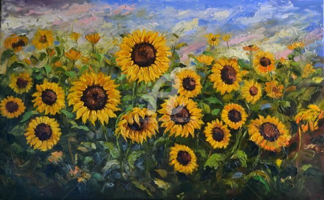 绘画 标题为“Sunflower” 由Kishore Singh, 原创艺术品, 油