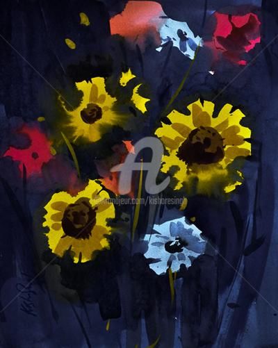 Peinture intitulée "Sunflower02" par Kishore Singh, Œuvre d'art originale