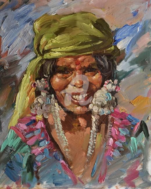 Painting titled "Banjaran Portrait" by Kishore Singh, Original Artwork, Oil
