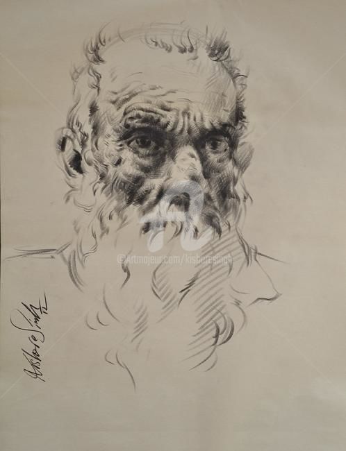 Peinture intitulée "OldMan_Sketch" par Kishore Singh, Œuvre d'art originale