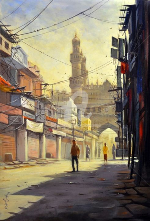 Painting titled "Early morning at Ch…" by Kishore Singh, Original Artwork, Oil