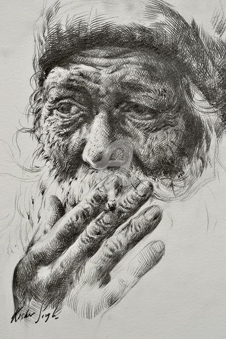 绘画 标题为“old-man.jpg” 由Kishore Singh, 原创艺术品, 油