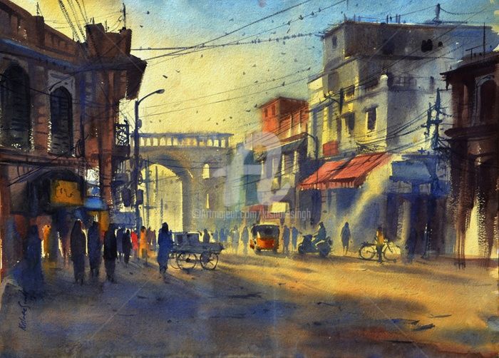 Painting titled "Old city Hyderabad,…" by Kishore Singh, Original Artwork