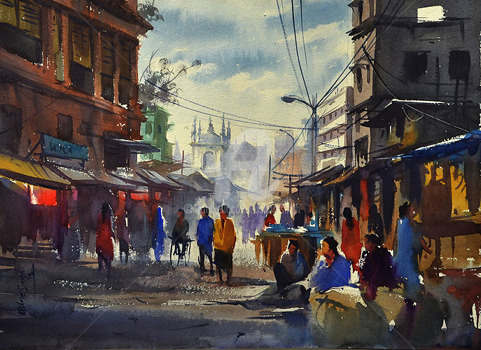 Malerei mit dem Titel "Kolkata.India" von Kishore Singh, Original-Kunstwerk