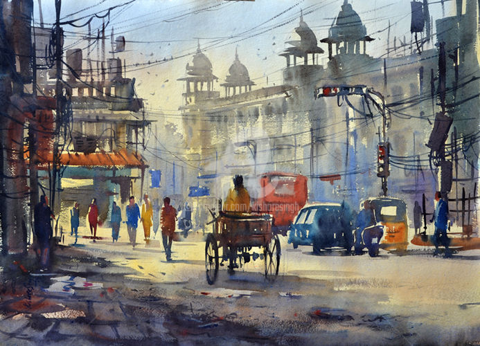 Painting titled "madina-building-all…" by Kishore Singh, Original Artwork, Oil