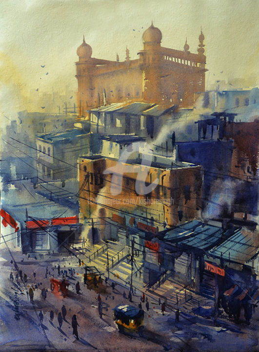 Pintura intitulada "mecca-masjid,charmi…" por Kishore Singh, Obras de arte originais, Aquarela