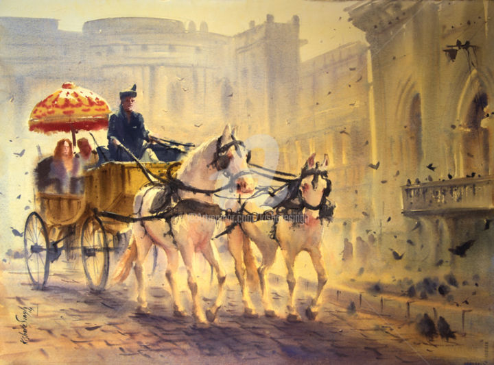 Pittura intitolato "chariot-faluknuma.j…" da Kishore Singh, Opera d'arte originale