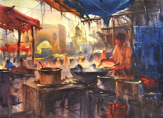 Schilderij getiteld "local-flavours.jpg" door Kishore Singh, Origineel Kunstwerk, Aquarel