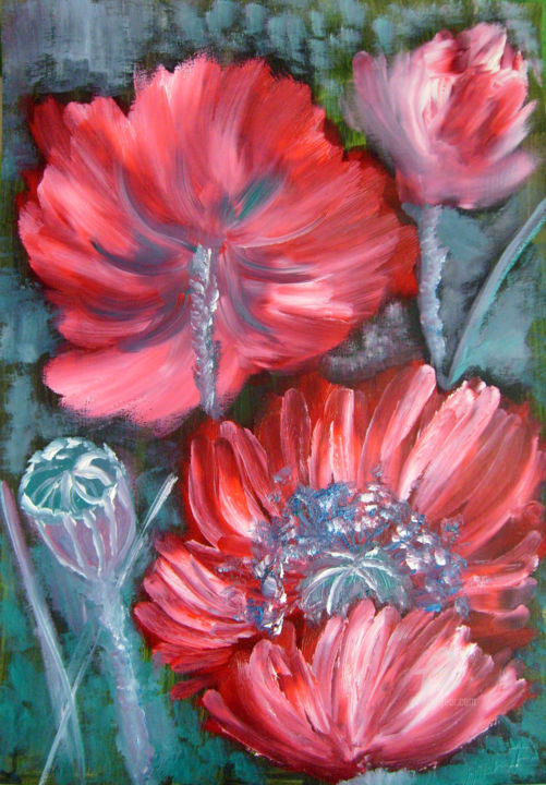 Painting titled "Red poppy" by Natalia Kislitsa, Original Artwork, Oil