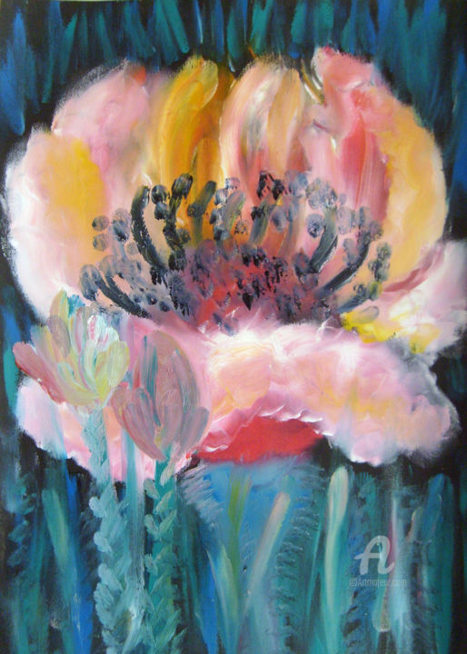 Pintura intitulada "Pink poppy" por Natalia Kislitsa, Obras de arte originais, Óleo