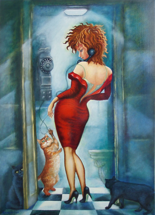 Painting titled "Звонок" by Svetlana Kislyachenko, Original Art, Oil Mounted on Stretcher frame