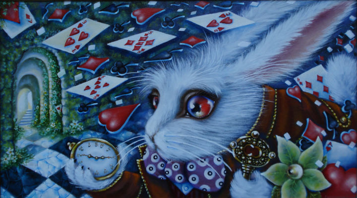 Painting titled ""Rabbit"" by Svetlana Kislyachenko, Original Artwork, Oil Mounted on Wood Stretcher frame