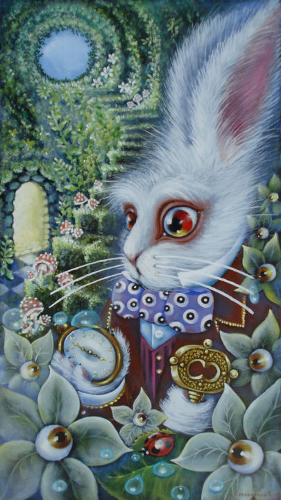 Painting titled "" Кролик"" by Svetlana Kislyachenko, Original Artwork, Oil Mounted on Wood Stretcher frame