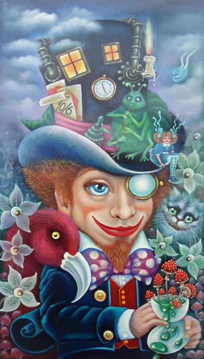 Painting titled ""Шляпник"" by Svetlana Kislyachenko, Original Art, Oil Mounted on Stretcher frame