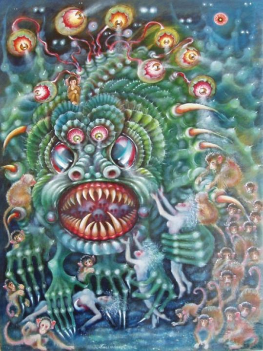 Painting titled "monkey deity" by Svetlana Kislyachenko, Original Artwork, Oil