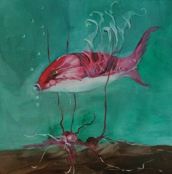 Painting titled "Fish" by Kitty Hartmann, Original Artwork