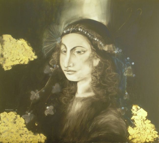 Painting titled "Girl with Gold" by Kitty Hartmann, Original Artwork