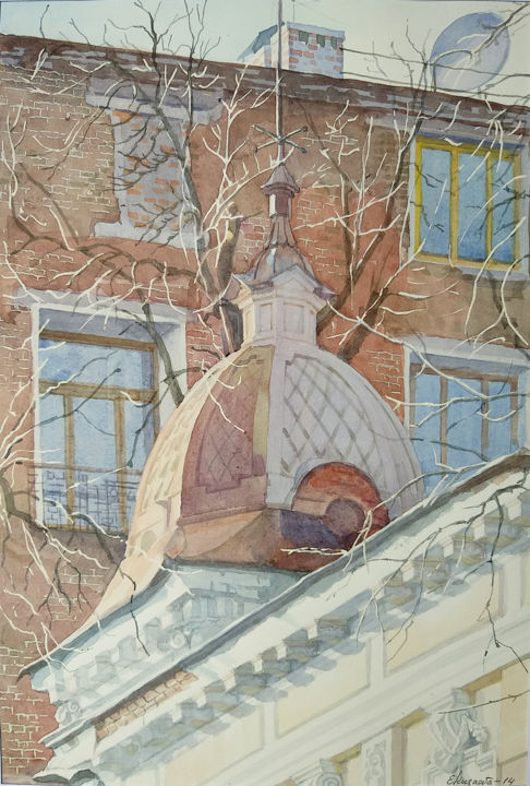 绘画 标题为“"Купол дома Сурукчи"” 由Елена Кизаева, 原创艺术品, 水彩
