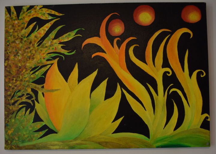 Картина под названием "Abstract Flower" - Danijela Nela Babin, Подлинное произведение искусства, Масло