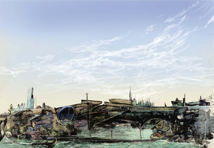 Estampas & grabados titulada "Bateau Ivre 2" por Kizou Dumas, Obra de arte original, Impresión digital