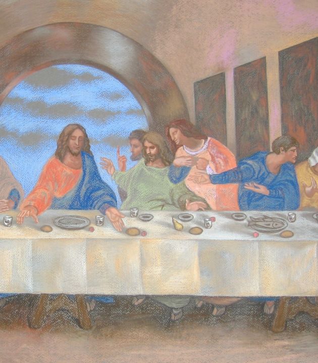 Schilderij getiteld "Dinner of Jesus and…" door Yulia Vyacheslavovna, Origineel Kunstwerk, Anders