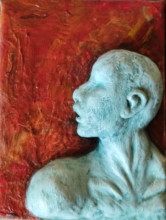 Painting titled "Homme bleu" by Karine Krynicki, Original Artwork, Oil