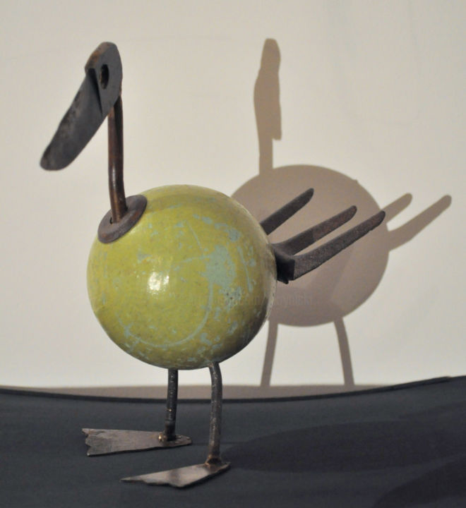 Sculpture intitulée "Canard vert" par Karine Krynicki, Œuvre d'art originale, Techniques mixtes