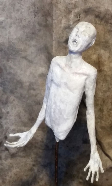 Sculpture titled "Le cri" by Karine Krynicki, Original Artwork, Paper