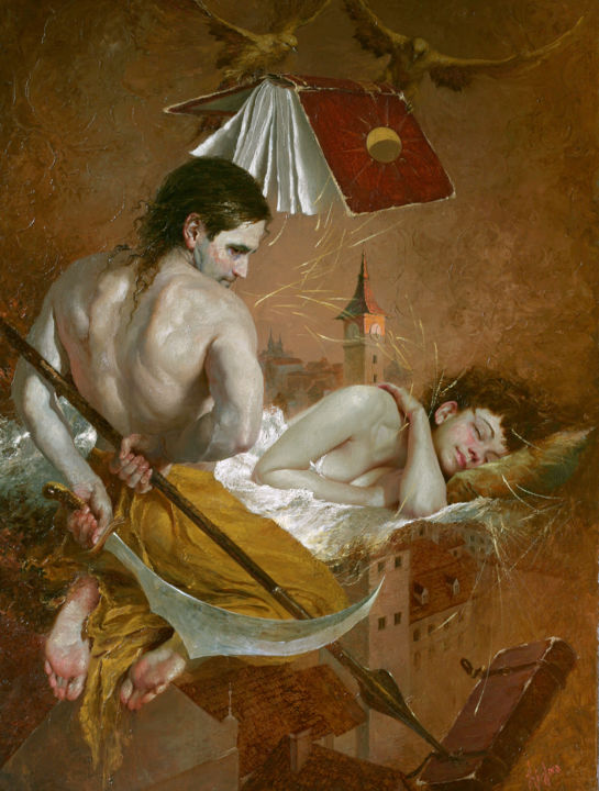Painting titled "Хранитель снов." by Iurii Klapoukh, Original Artwork, Oil