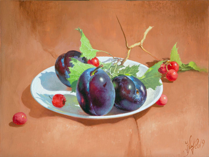 Peinture intitulée "Сливы." par Юрий Клапоух, Œuvre d'art originale, Huile