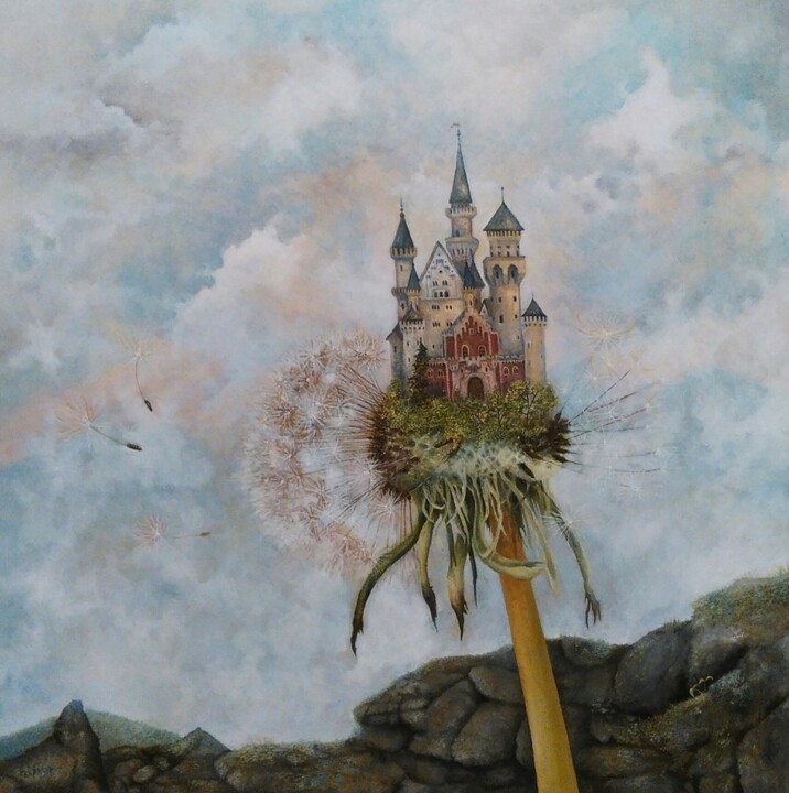 Pintura titulada "rezydencja-podniebn…" por Klaudia Karasek, Obra de arte original, Oleo