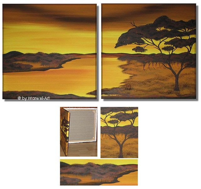 Schilderij getiteld "African Landscape ~…" door Klaudia Warwel, Origineel Kunstwerk, Olie