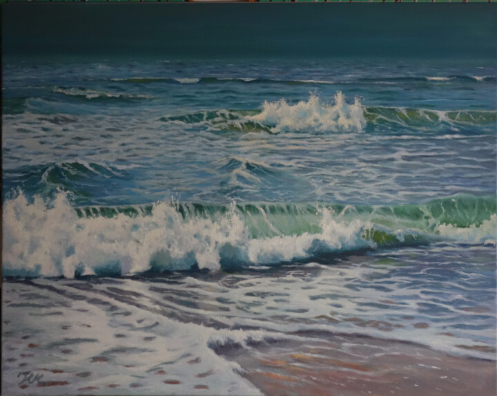 Painting titled "Ostseewellen" by Klaus Krege, Original Artwork, Oil Mounted on Wood Stretcher frame