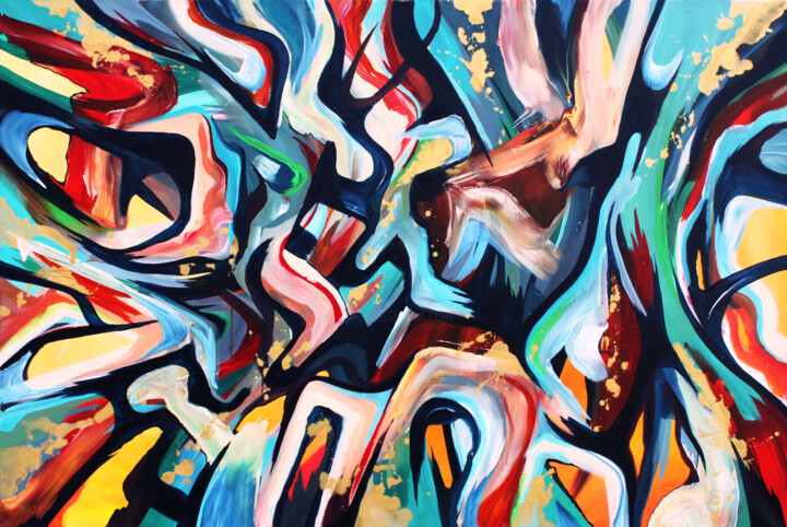 Картина под названием "Flowing" - Klaus Nordhoek, Подлинное произведение искусства, Акрил Установлен на Деревянная рама для…