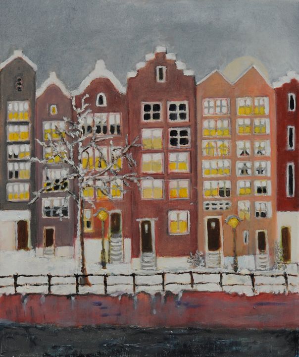 Painting titled "Impressie Amsterdam" by Klazien De Vries, Original Artwork