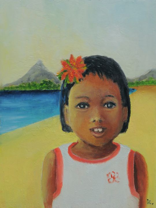 Painting titled "Selamat pagi !  Bali" by Klazien De Vries, Original Artwork, Oil