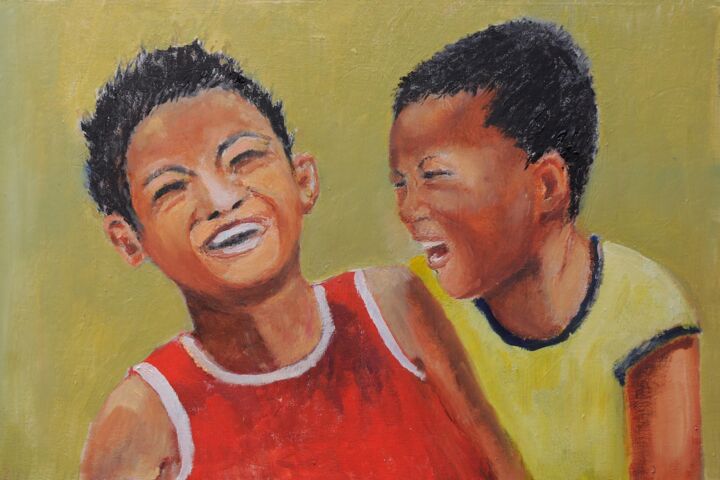 Painting titled "Fun !" by Klazien De Vries, Original Artwork, Oil