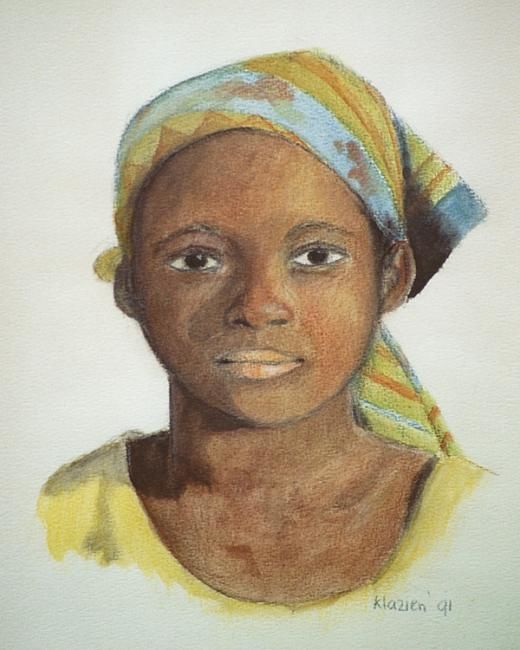 Dessin intitulée "South African Woman" par Klazien De Vries, Œuvre d'art originale