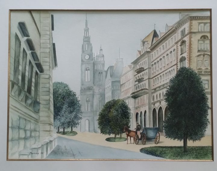 Pintura intitulada "Wiener Rathaus" por Kurt Patzke, Obras de arte originais, Aquarela