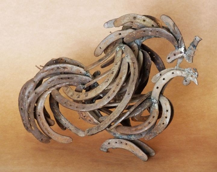 Escultura titulada "Mating Cock and Hen" por Kleinmanzano, Obra de arte original, Metales