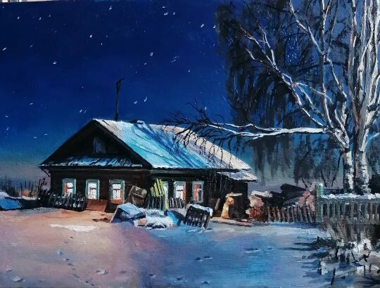 Картина под названием ""Вечера на хуторе"" - Алексей Коробов, Подлинное произведение искусства, Масло