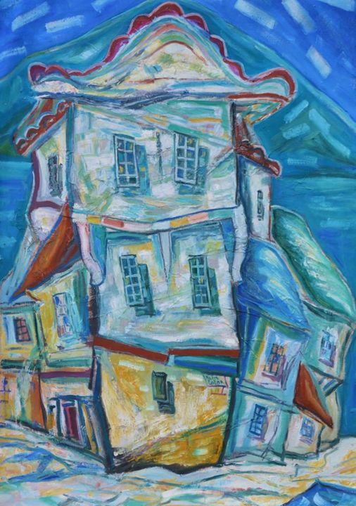 Malarstwo zatytułowany „Ohrid old house” autorstwa Klim, Oryginalna praca, Olej