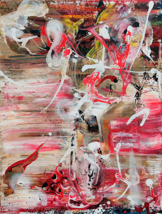 Painting titled "Red and white gestu…" by Kloska Ovidiu, Original Artwork, Acrylic Mounted on Wood Stretcher frame